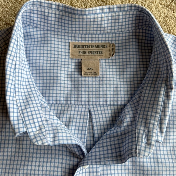 Duluth Trading Co Wrinklefighter Blue Check Button Down Shirt 3XL - Picture 2 of 9